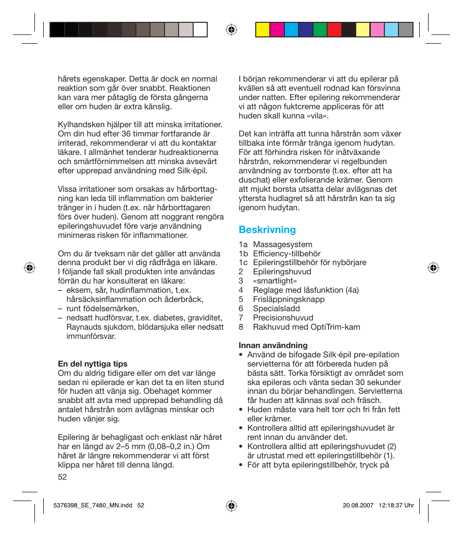 Beskrivning | Braun 7480 Silk-épil Xpressive User Manual | Page 52 / 102