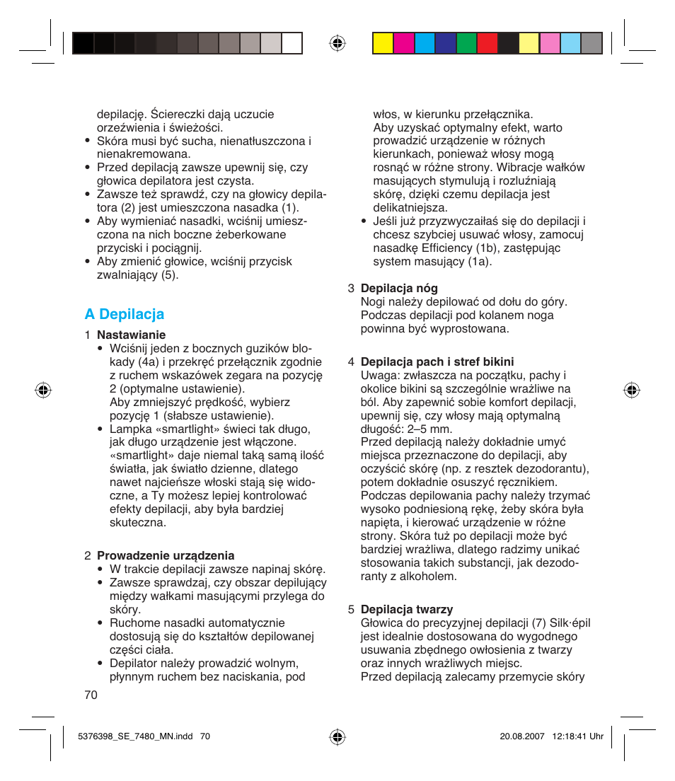 A depilacja | Braun 7480 Silk-épil Xpressive User Manual | Page 70 / 102