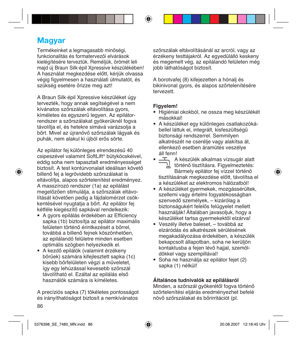 Magyar | Braun 7480 Silk-épil Xpressive User Manual | Page 86 / 102