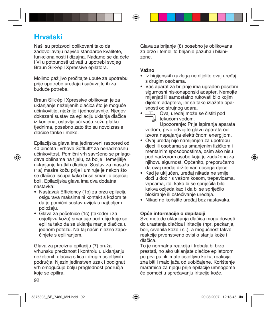 Hrvatski | Braun 7480 Silk-épil Xpressive User Manual | Page 92 / 102