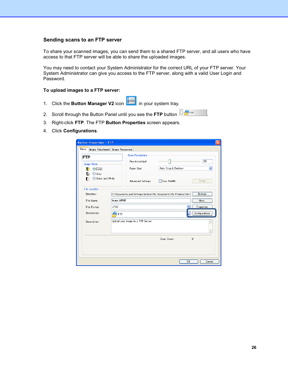 Sending scans to an ftp server | Brother DS-920DW User Manual | Page 29 / 51