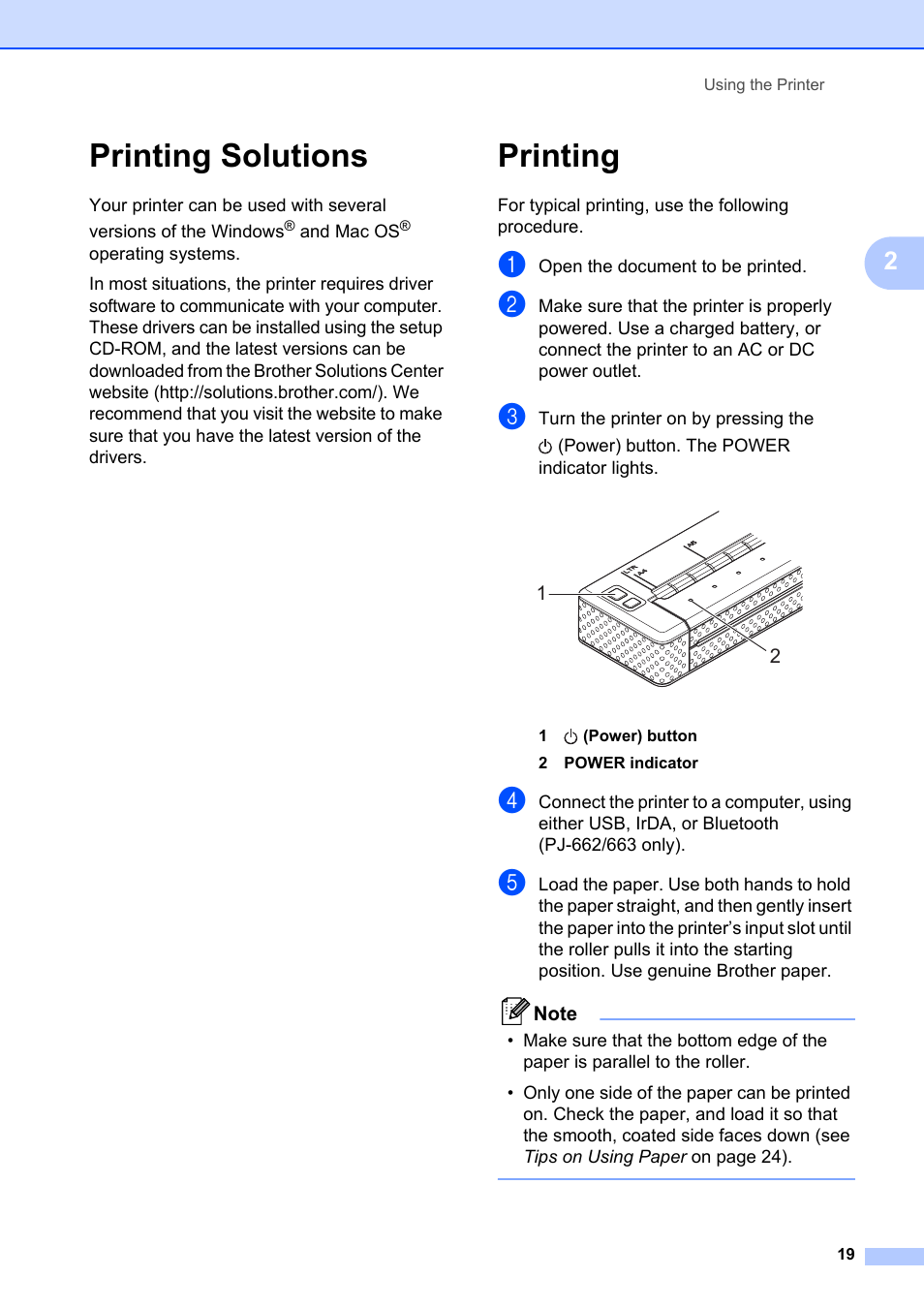 Printing solutions, Printing, Printing solutions printing | Brother Pocket Jet6 PJ-622 User Manual | Page 23 / 61