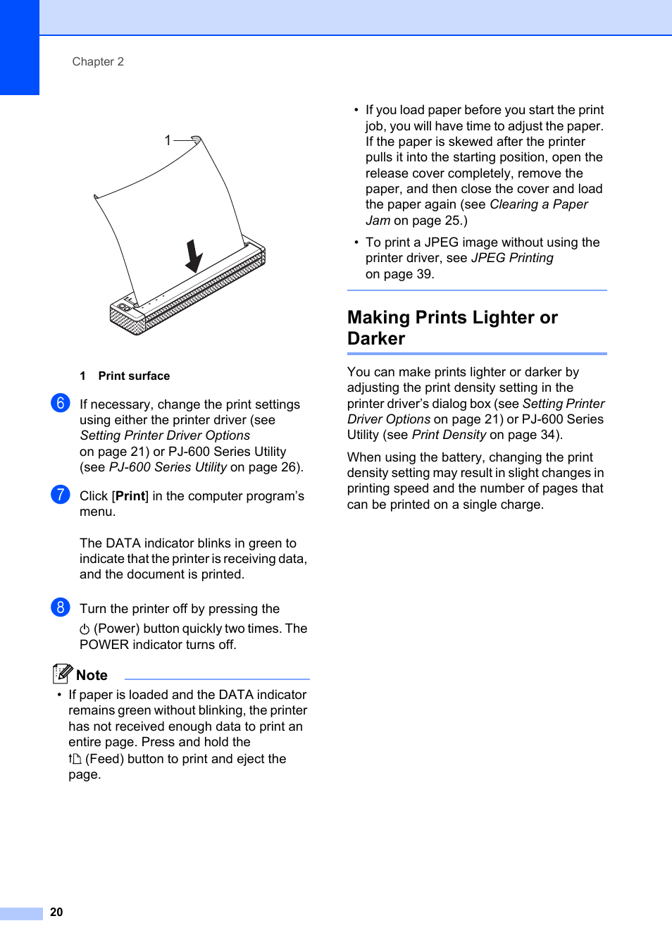 Making prints lighter or darker | Brother Pocket Jet6 PJ-622 User Manual | Page 24 / 61