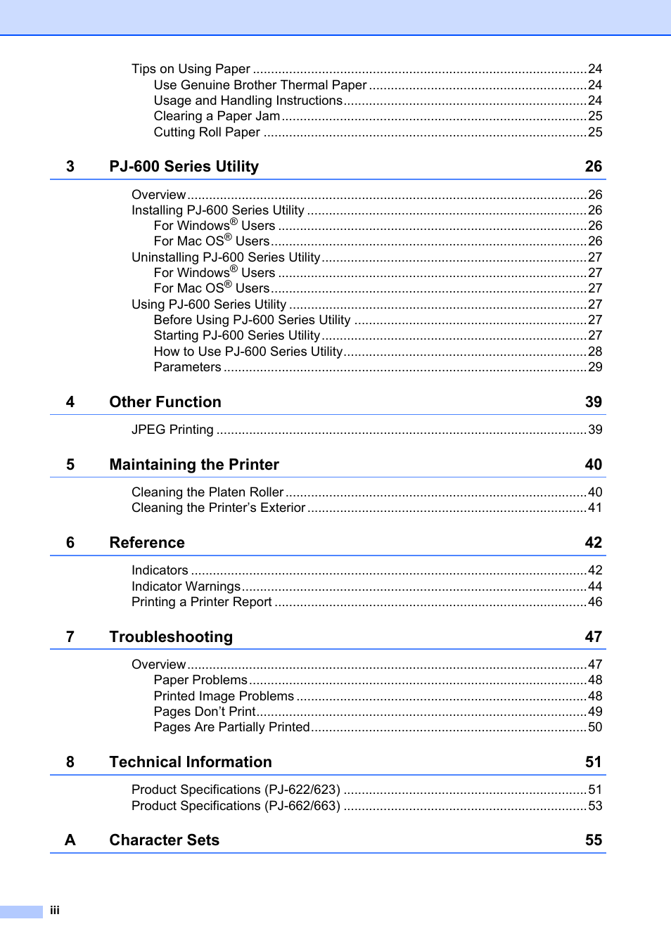 Brother Pocket Jet6 PJ-622 User Manual | Page 4 / 61