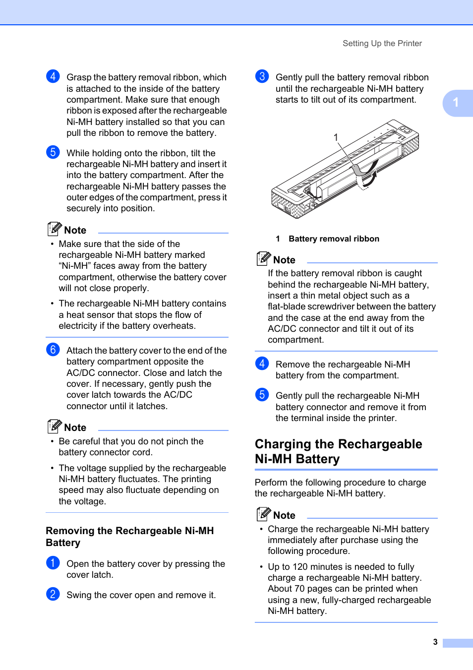 Charging the rechargeable ni-mh battery | Brother Pocket Jet6 PJ-622 User Manual | Page 7 / 61