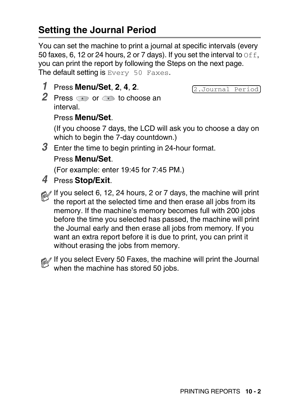 Setting the journal period, Setting the journal period -2 | Brother FAX 1920CN User Manual | Page 132 / 214