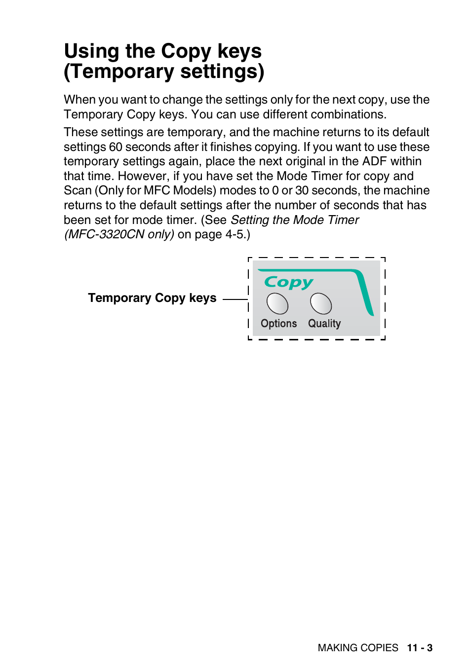Using the copy keys (temporary settings), Using the copy keys (temporary settings) -3, Y. (see using the | Brother FAX 1920CN User Manual | Page 136 / 214