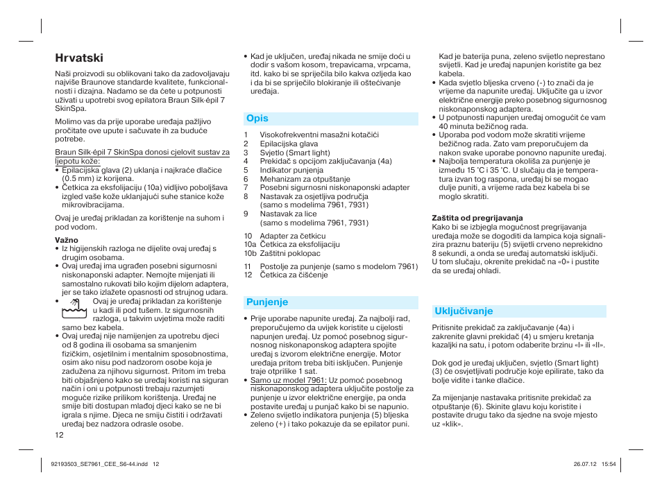 Hrvatski | Braun 7961 Silk-épil 7 - SkinSpa Spa  RU User Manual | Page 12 / 40