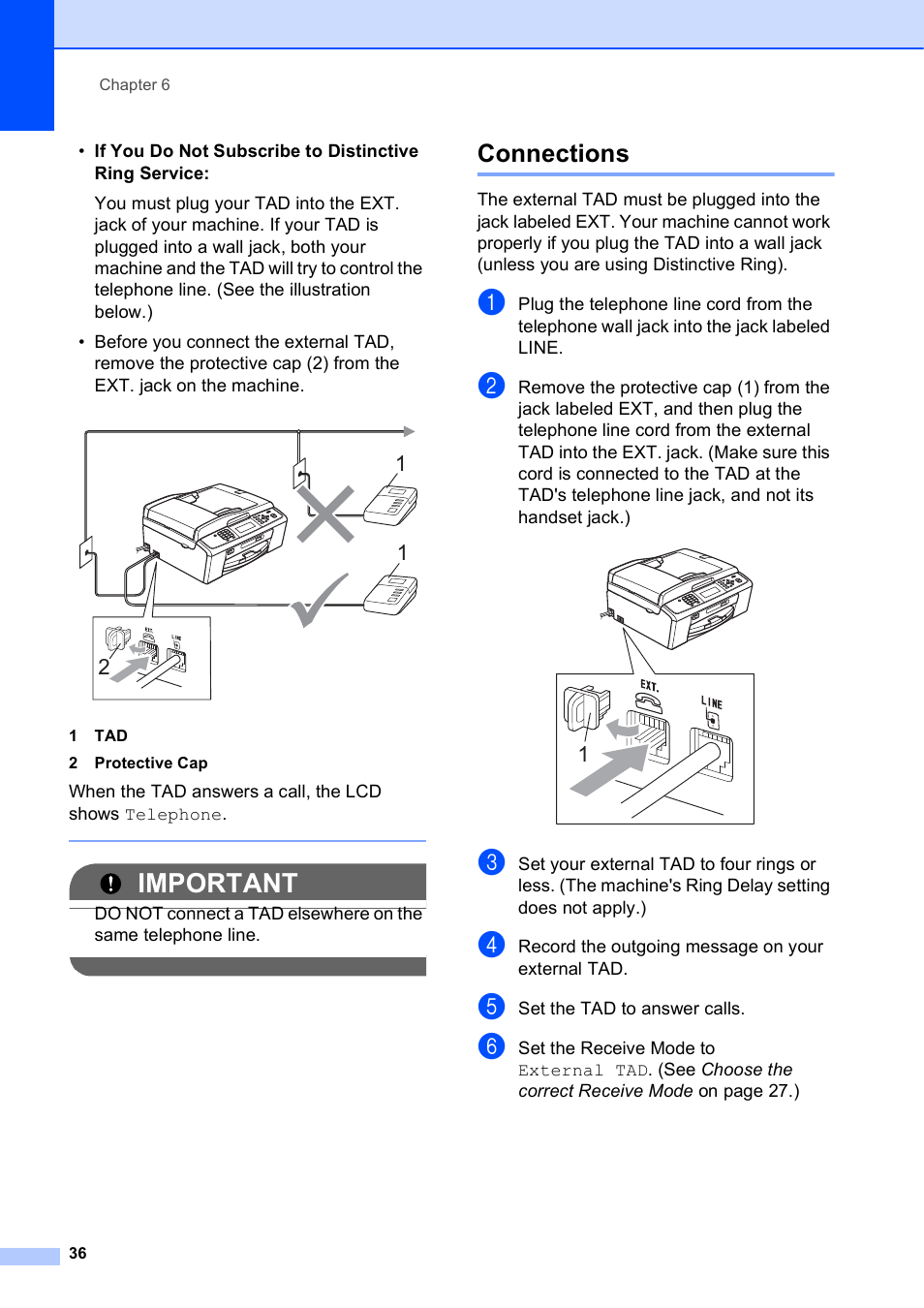 Connections, Important | Brother MFC-J630W User Manual | Page 50 / 129