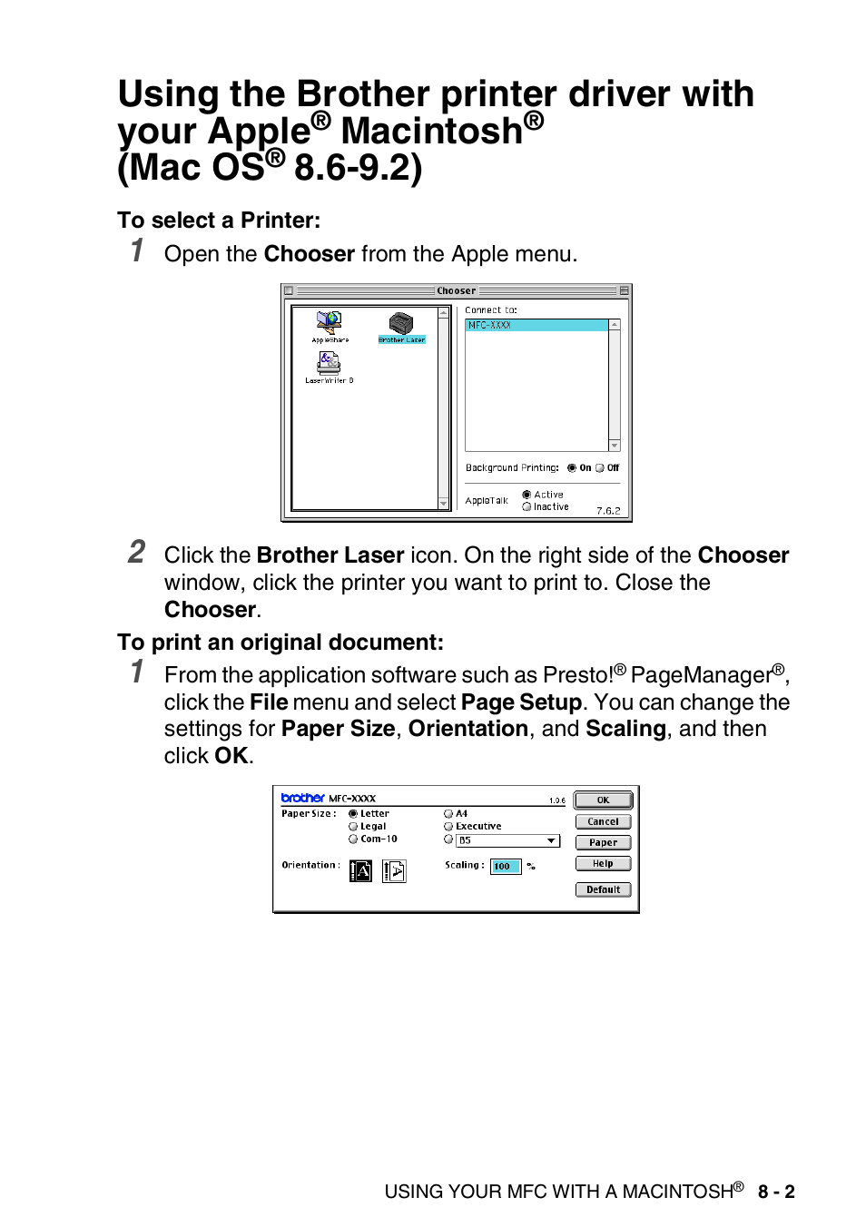 Using the brother printer driver with your apple, Macintosh, Mac os | Brother MFC 8220 User Manual | Page 153 / 198