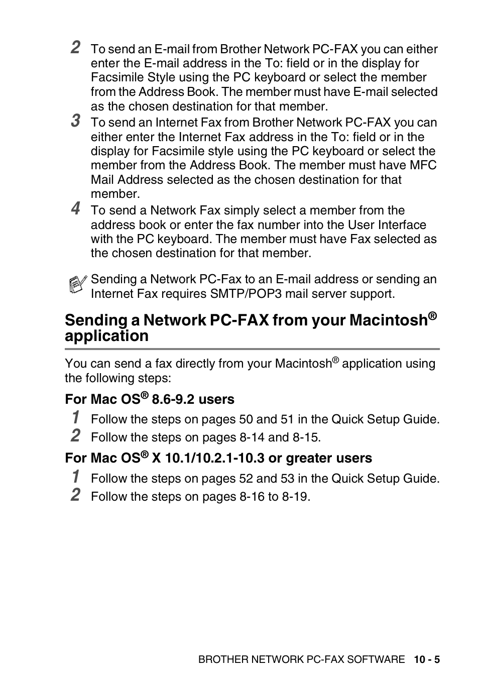 For mac os® 8.6-9.2 users, For mac os® x 10.1/10.2.1-10.3 or greater users, Application -5 for mac os | 9.2 users -5, For mac os, X 10.1/10.2.1-10.3 or greater, Users -5 | Brother MFC 8220 User Manual | Page 195 / 198