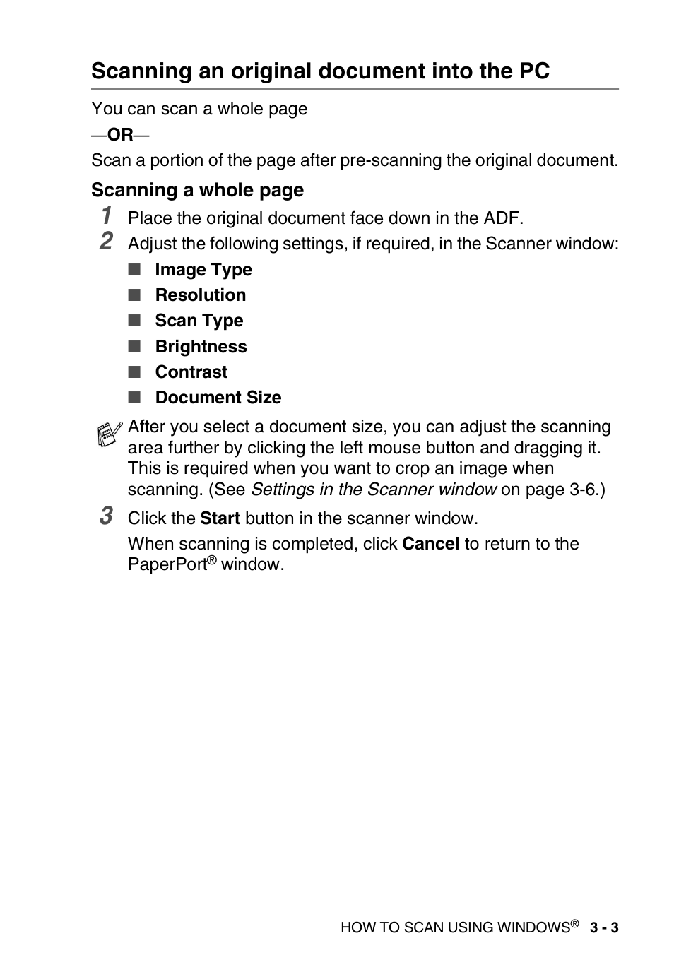 Scanning an original document into the pc, Scanning an original document into the pc -3 | Brother MFC 8220 User Manual | Page 47 / 198