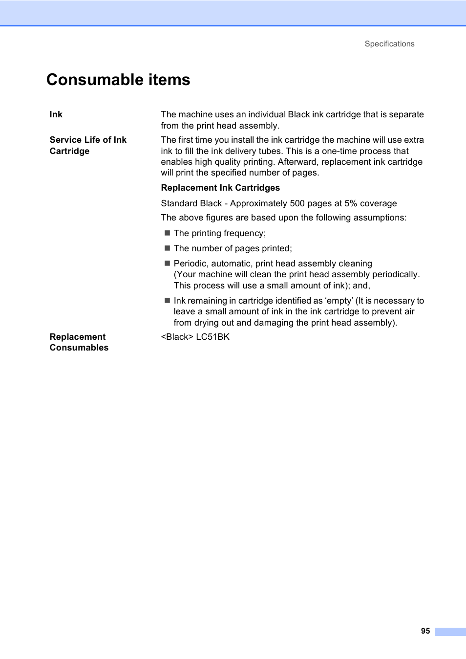 Consumable items | Brother Fax 1360 User Manual | Page 109 / 118