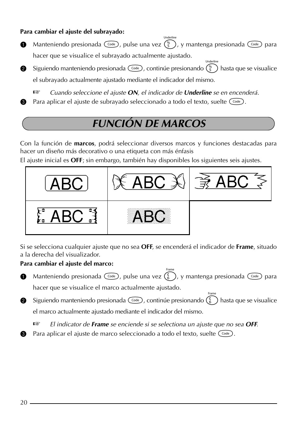 Función de marcos | Brother PT-1910 User Manual | Page 92 / 114