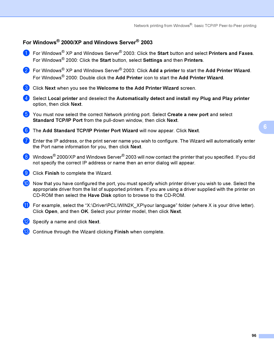For windows® 2000/xp and windows server® 2003 | Brother HL-4040CDN User Manual | Page 103 / 177