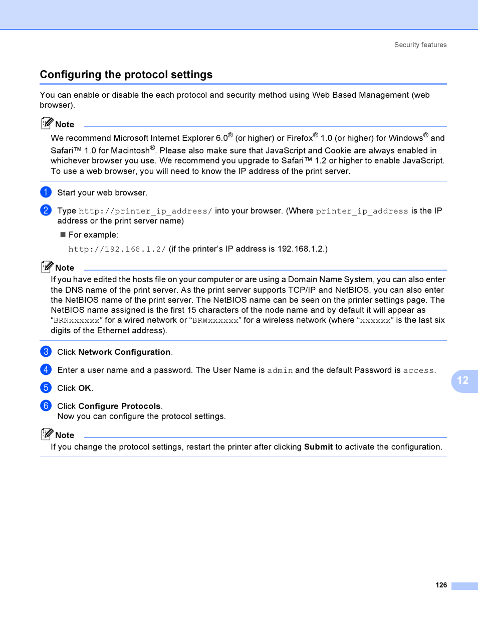 Configuring the protocol settings, 12 configuring the protocol settings | Brother HL-4040CDN User Manual | Page 133 / 177