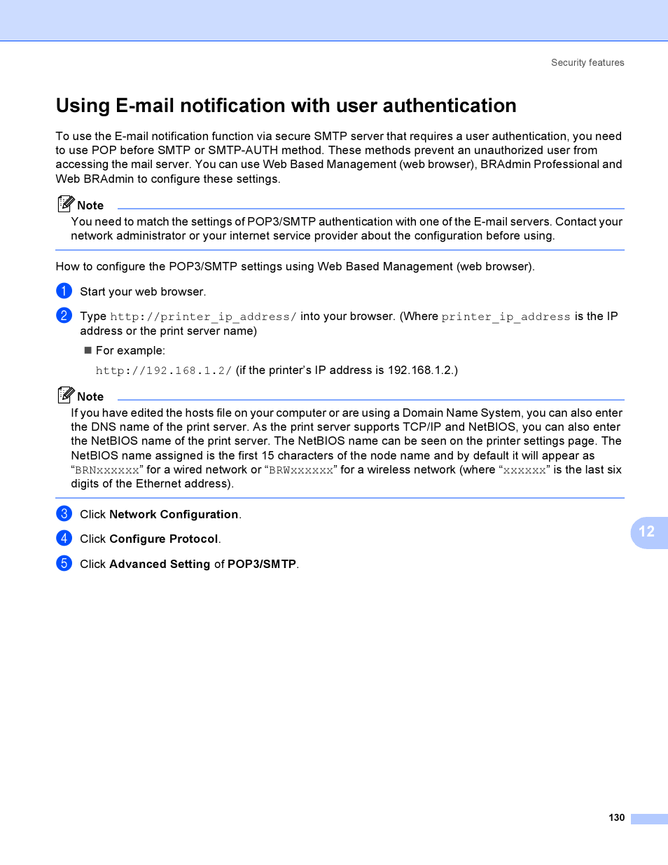 Using e-mail notification with user authentication | Brother HL-4040CDN User Manual | Page 137 / 177