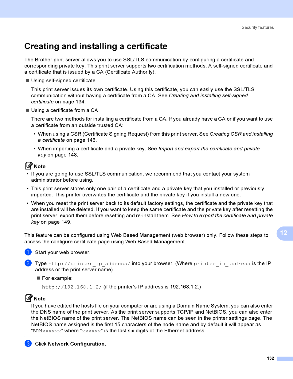 Creating and installing a certificate | Brother HL-4040CDN User Manual | Page 139 / 177