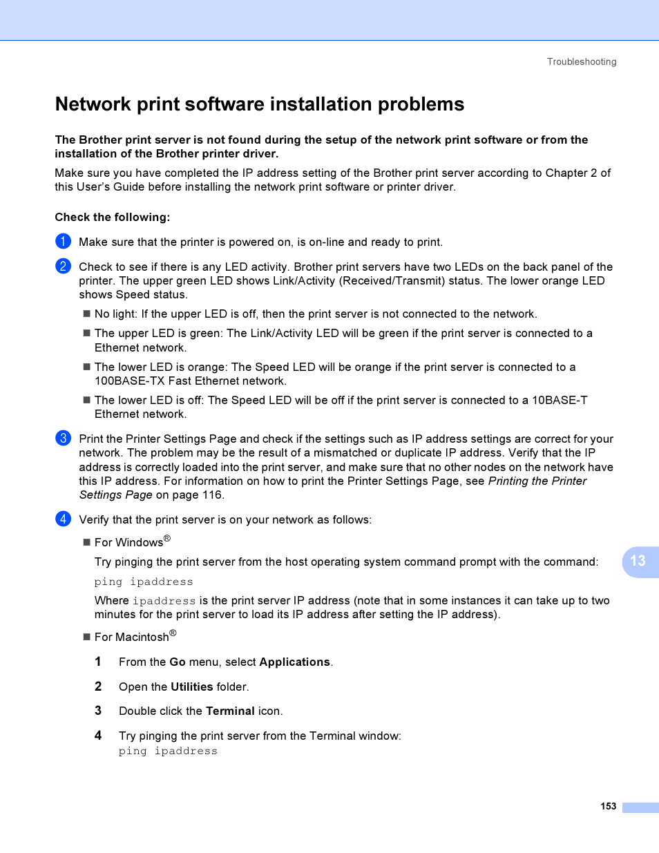 Network print software installation problems | Brother HL-4040CDN User Manual | Page 160 / 177