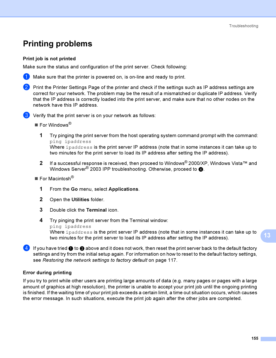 Printing problems | Brother HL-4040CDN User Manual | Page 162 / 177