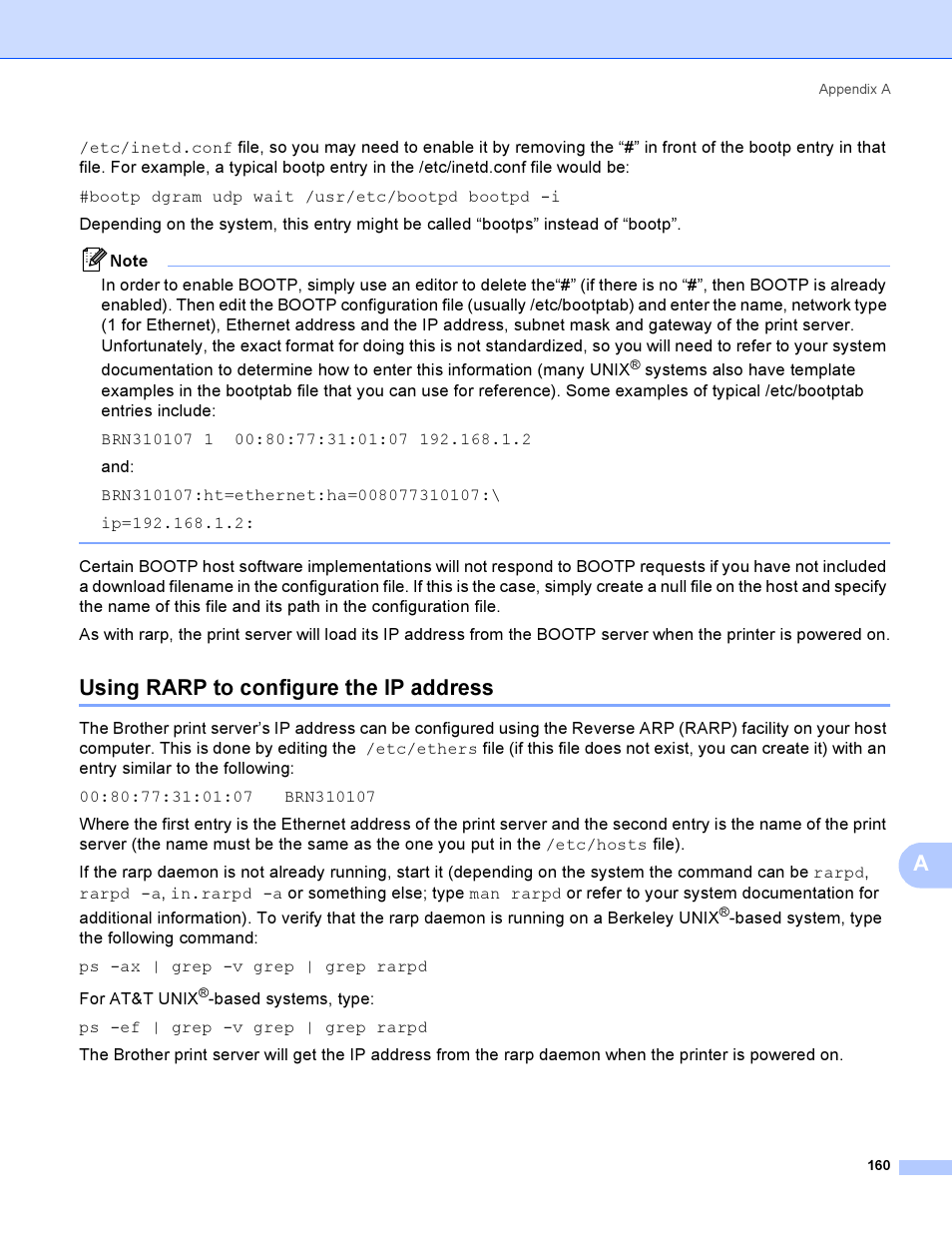 Using rarp to configure the ip address | Brother HL-4040CDN User Manual | Page 167 / 177