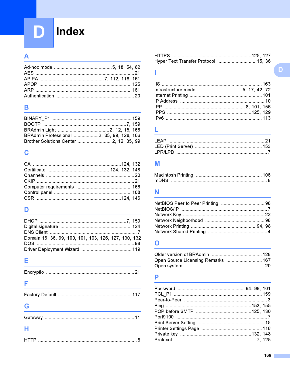Index | Brother HL-4040CDN User Manual | Page 176 / 177