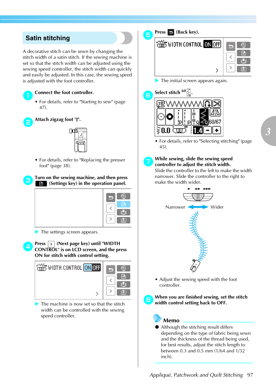 Satin stitching | Brother SE-270D User Manual | Page 103 / 166