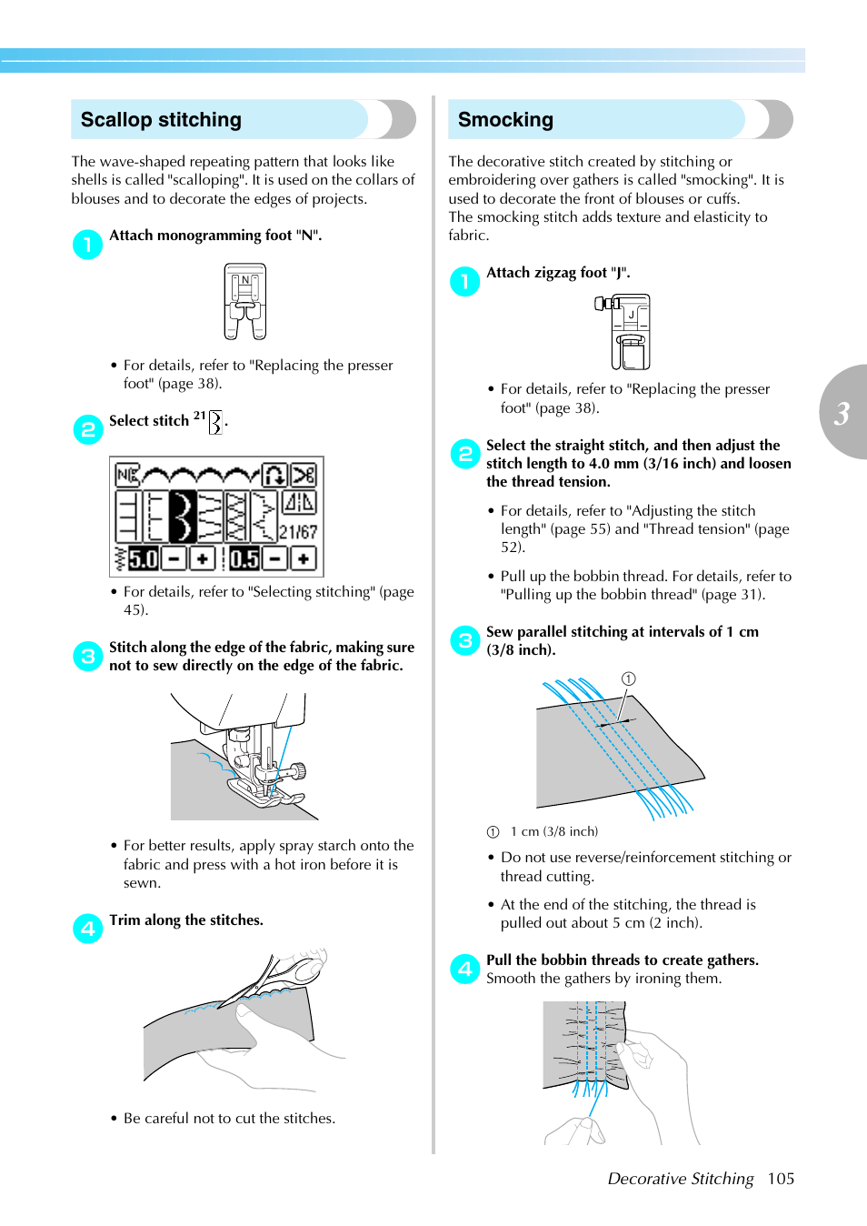 Scallop stitching, Smocking | Brother SE-270D User Manual | Page 111 / 166