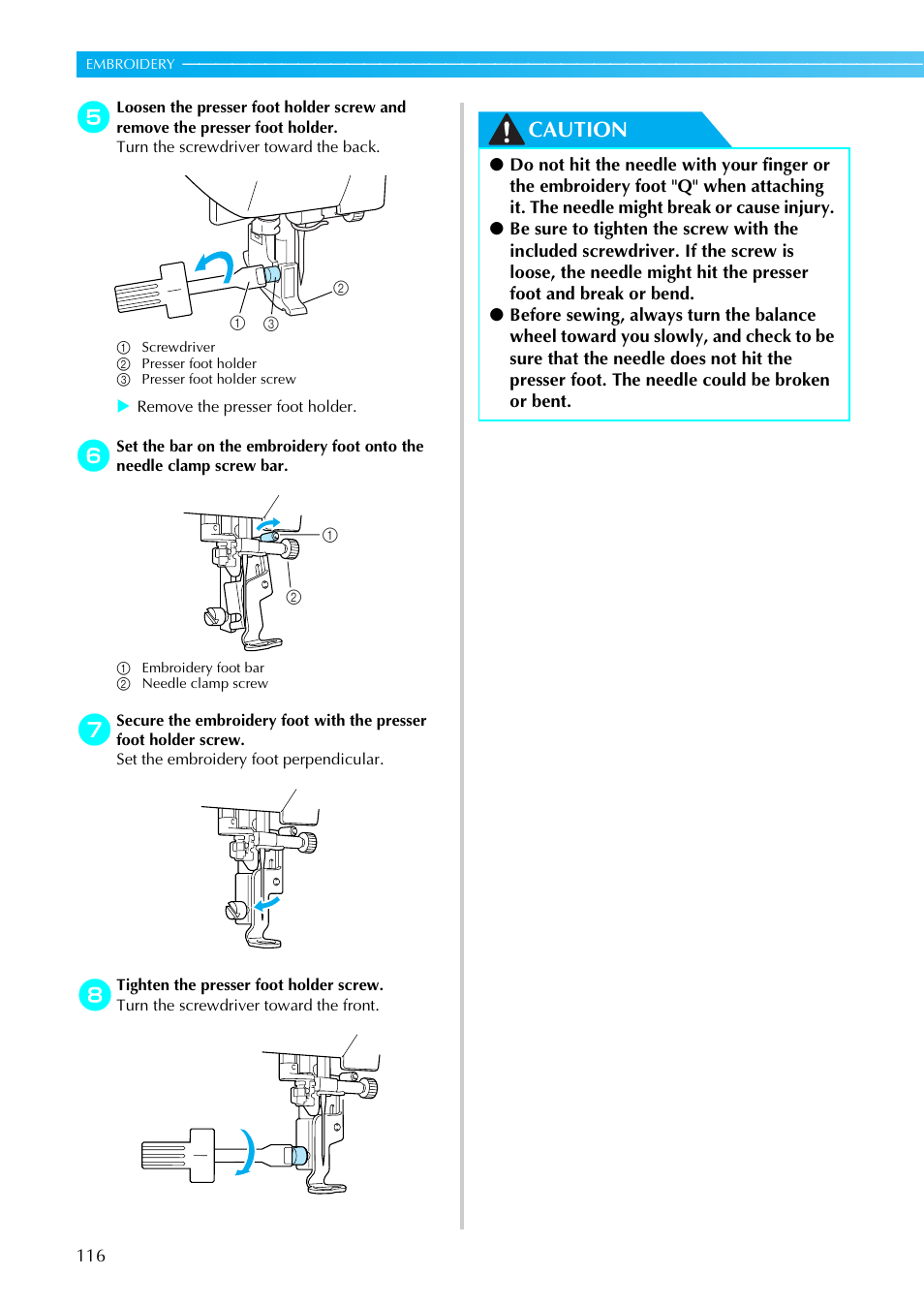 Caution | Brother SE-270D User Manual | Page 122 / 166