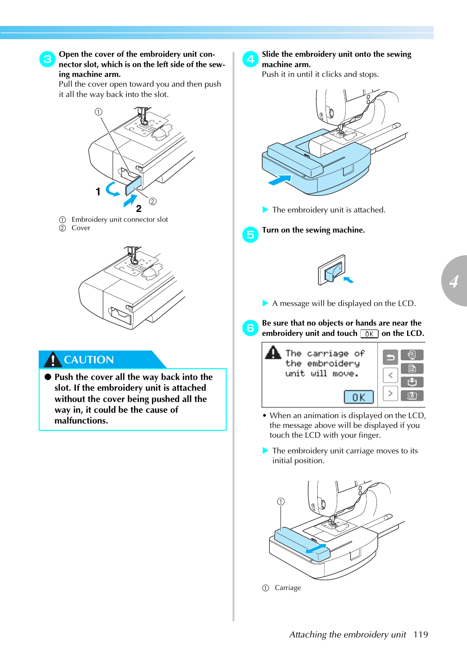 Caution | Brother SE-270D User Manual | Page 125 / 166