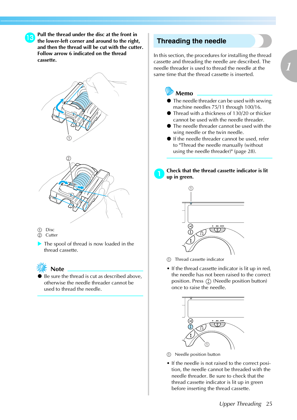 Threading the needle | Brother SE-270D User Manual | Page 31 / 166