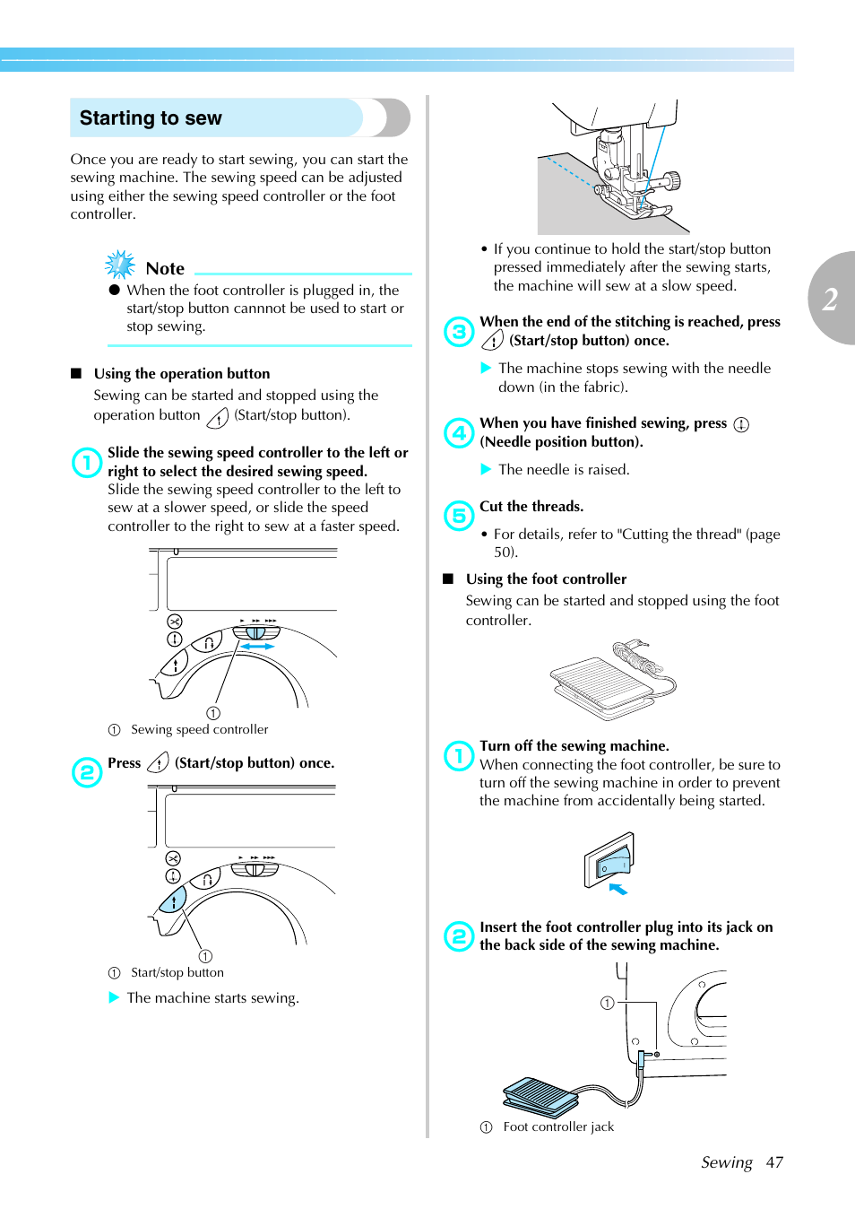 Starting to sew | Brother SE-270D User Manual | Page 53 / 166