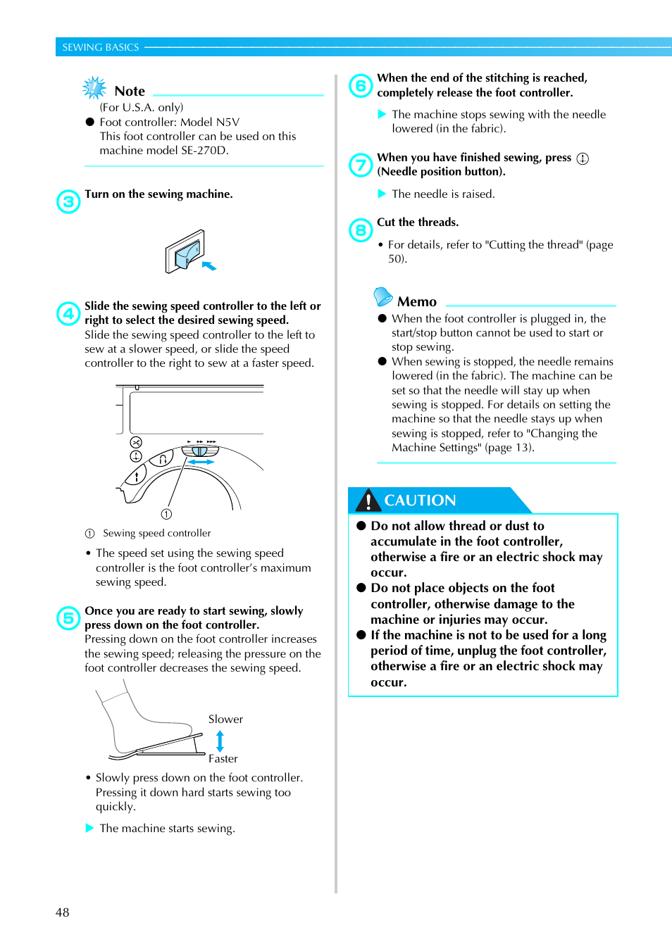 Caution | Brother SE-270D User Manual | Page 54 / 166