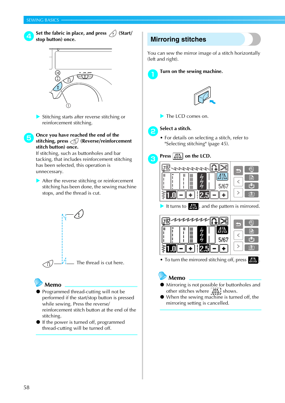 Mirroring stitches | Brother SE-270D User Manual | Page 64 / 166