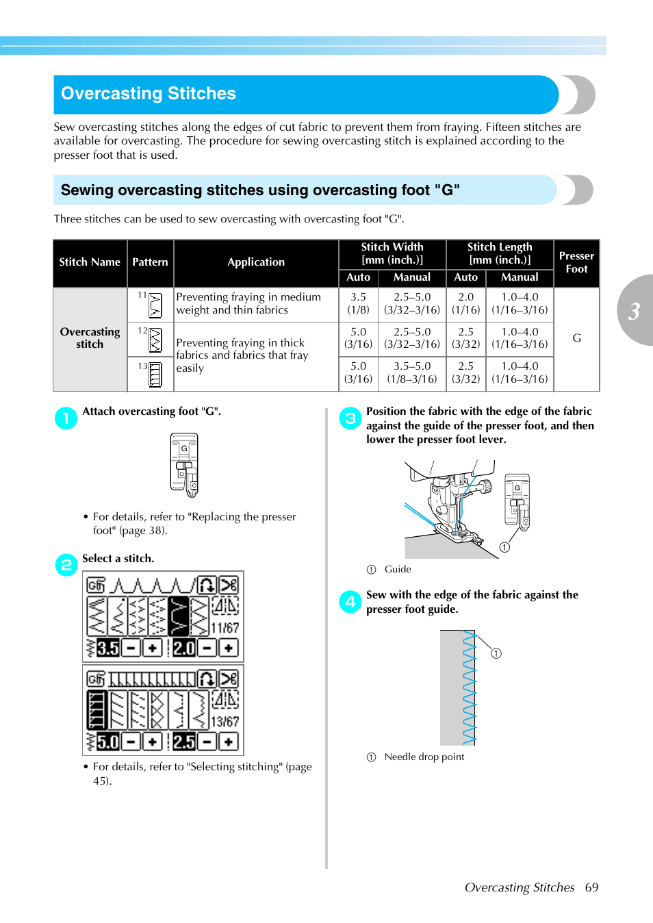 Overcasting stitches | Brother SE-270D User Manual | Page 75 / 166