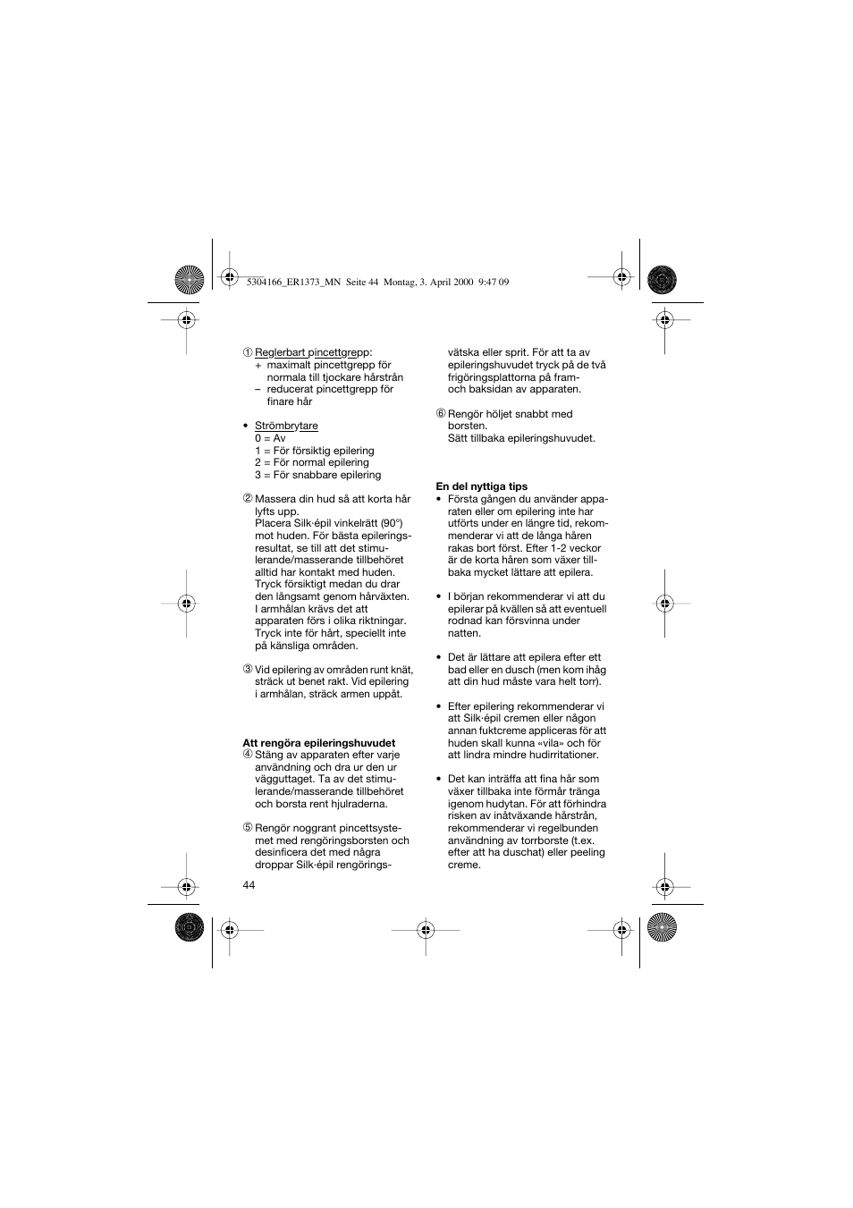Braun ER1373 Silk-épil SuperSoft Plus User Manual | Page 44 / 59