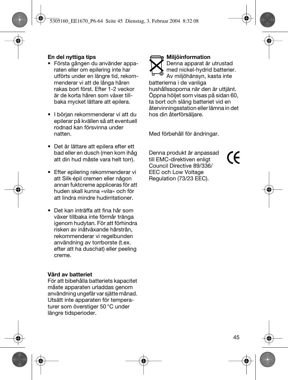 Braun EE1660 Silk-épil SuperSoft Plus User Manual | Page 44 / 59