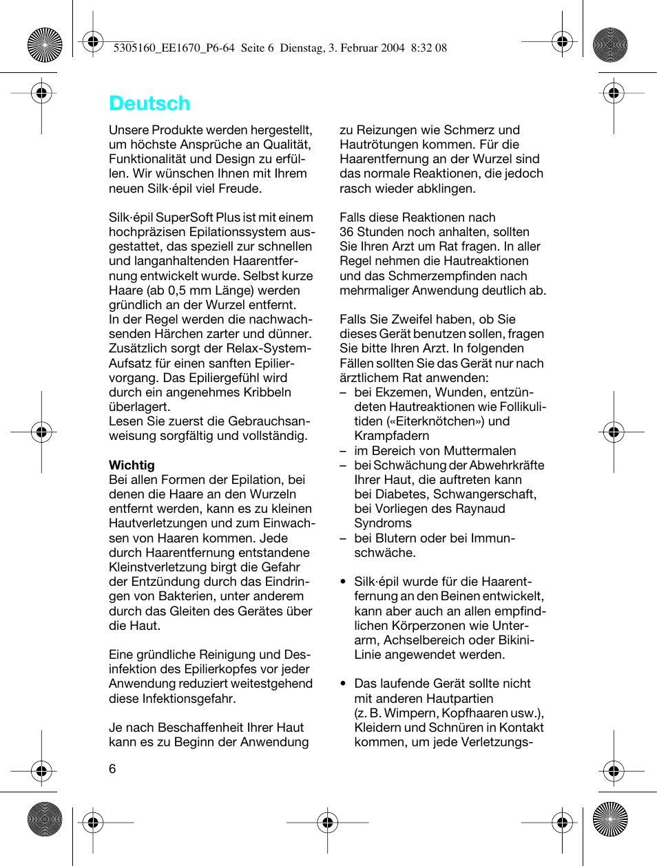 Deutsch | Braun EE1660 Silk-épil SuperSoft Plus User Manual | Page 5 / 59