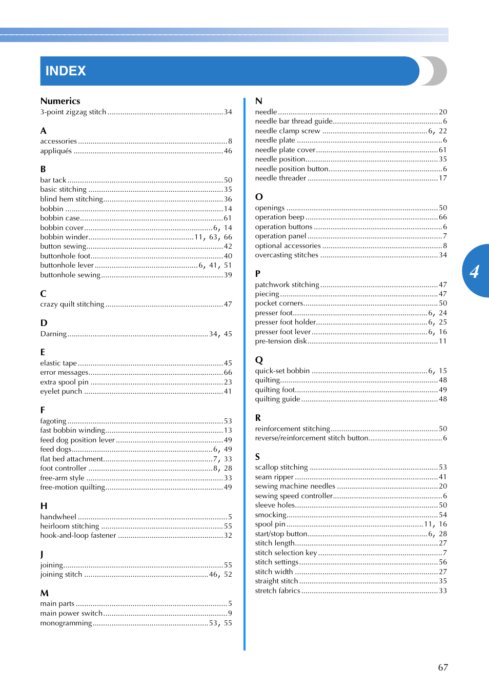 Index | Brother SB700T User Manual | Page 69 / 72