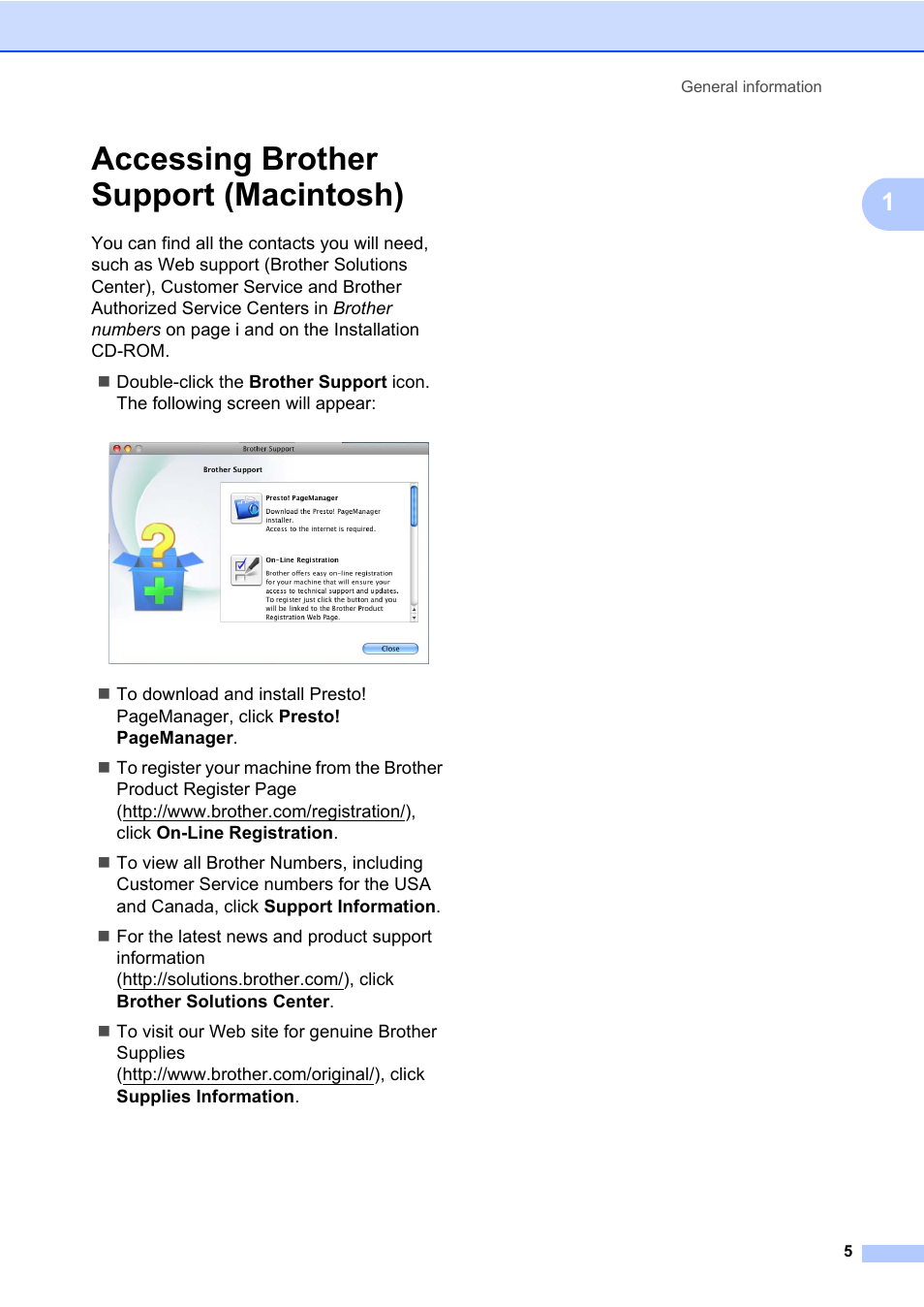 Accessing brother support (macintosh) | Brother MFC 7860DW User Manual | Page 21 / 162