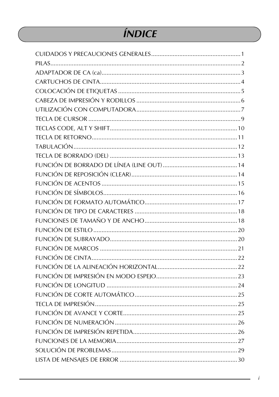 Índice | Brother PT-1960 User Manual | Page 65 / 104