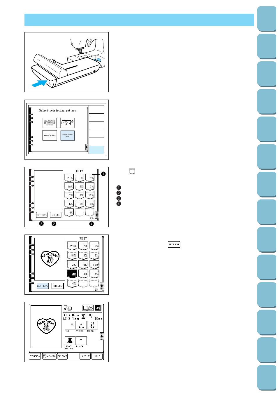 Retrieving an edited pattern | Brother PC-8500 8500D User Manual | Page 161 / 196