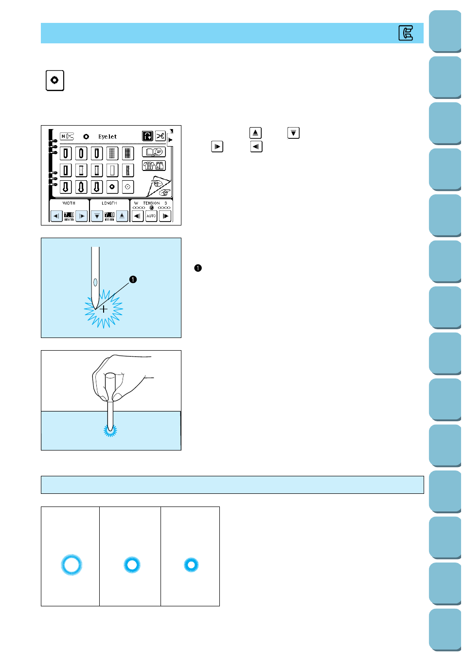 Eyelet stitch, Size of eyelet (actual size), Ab c | Brother PC-8500 8500D User Manual | Page 66 / 196