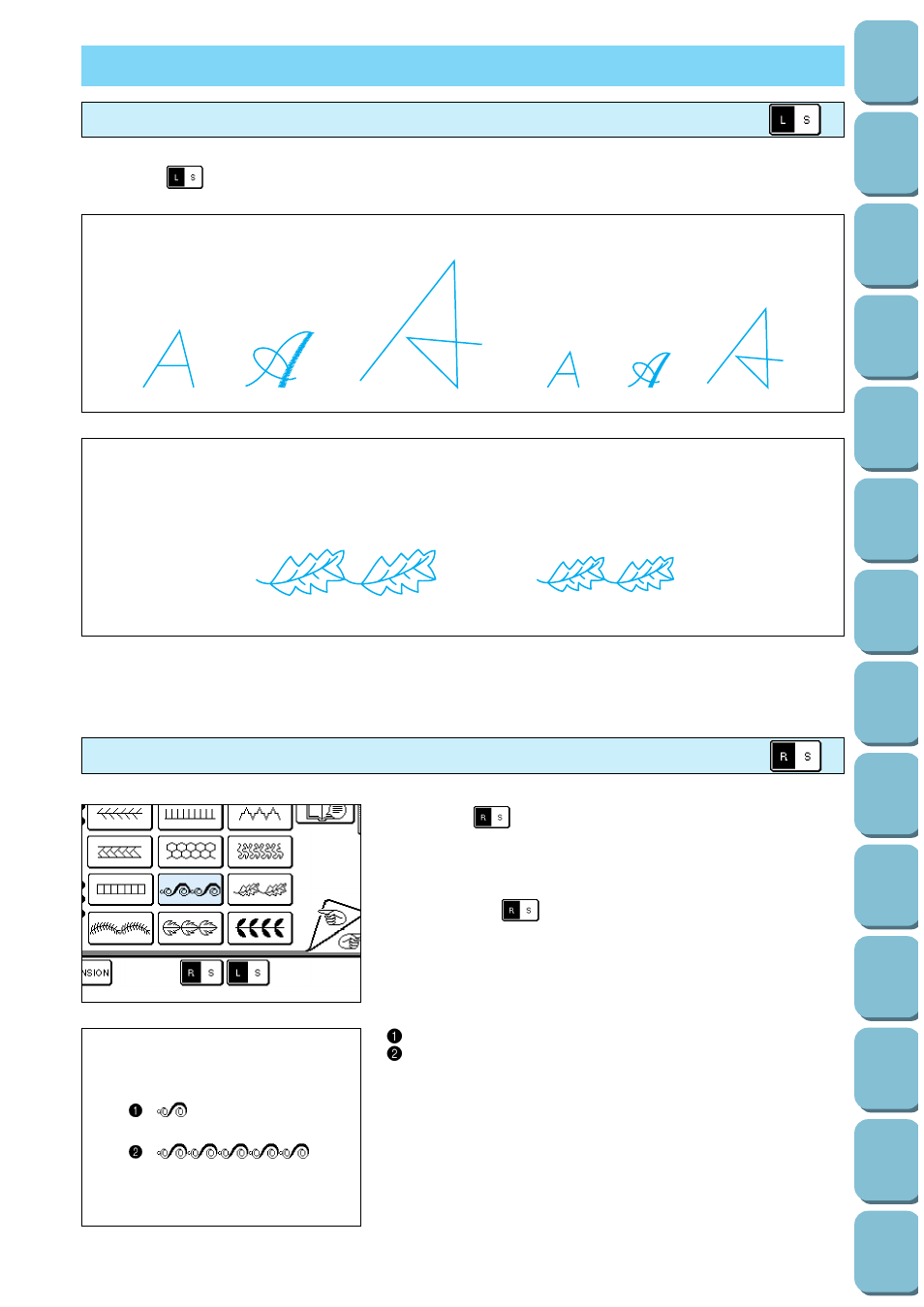 Character and decorative stitch adjustment, Ls l s, Changing the pattern size (actual size) | Single/repeat sewing | Brother PC-8500 8500D User Manual | Page 97 / 196