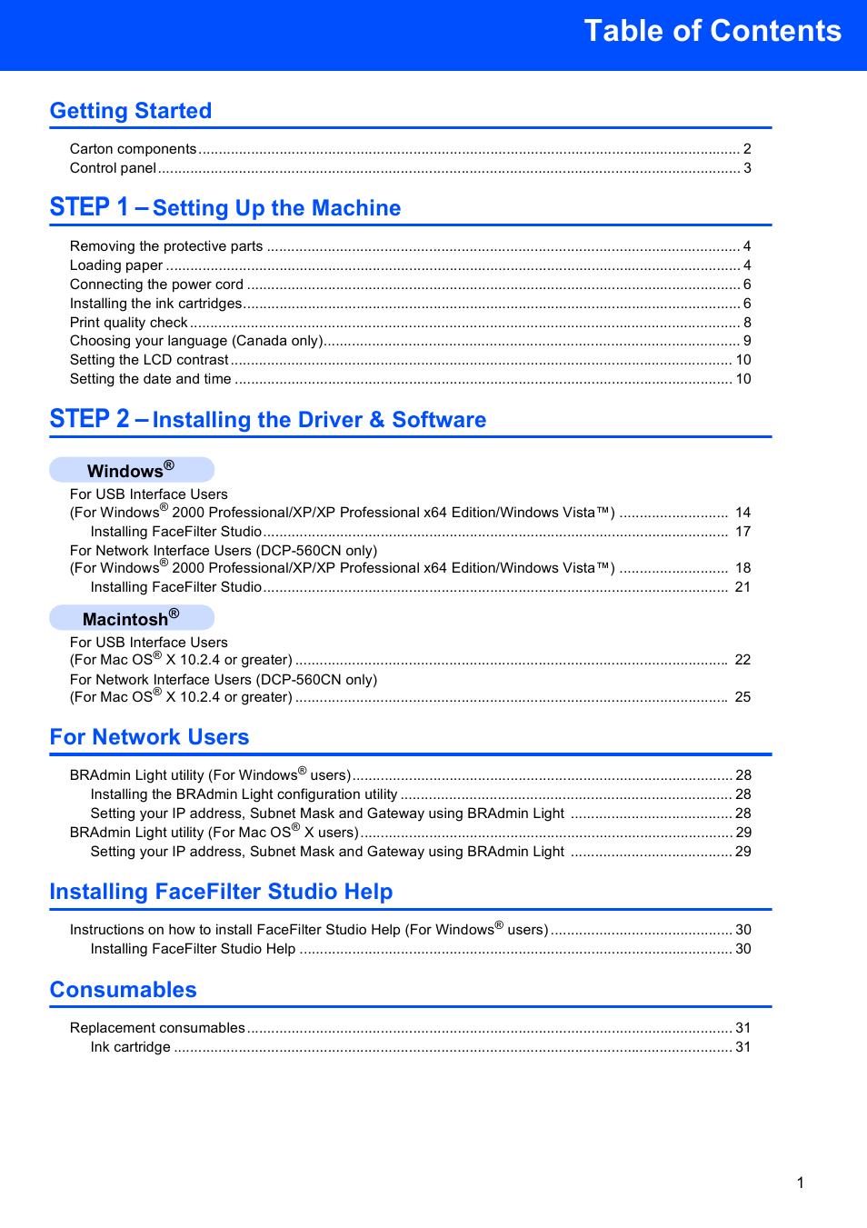 Brother DCP-350C User Manual | Page 3 / 35