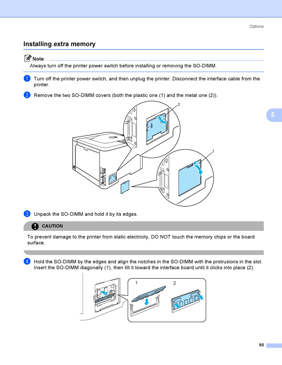 Installing extra memory | Brother HL-4040CDN User Manual | Page 104 / 211