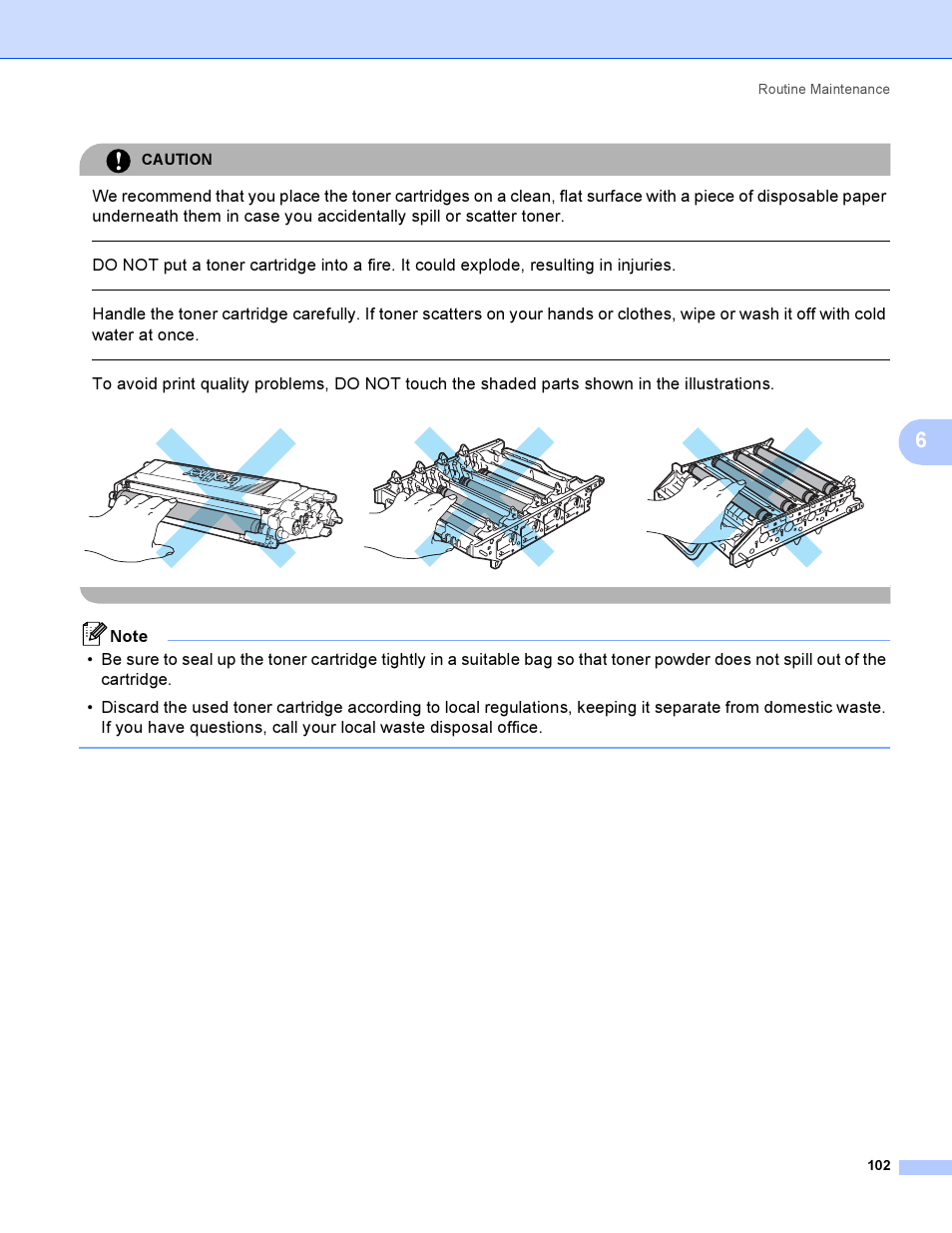 Caution, Routine maintenance 102 | Brother HL-4040CDN User Manual | Page 111 / 211