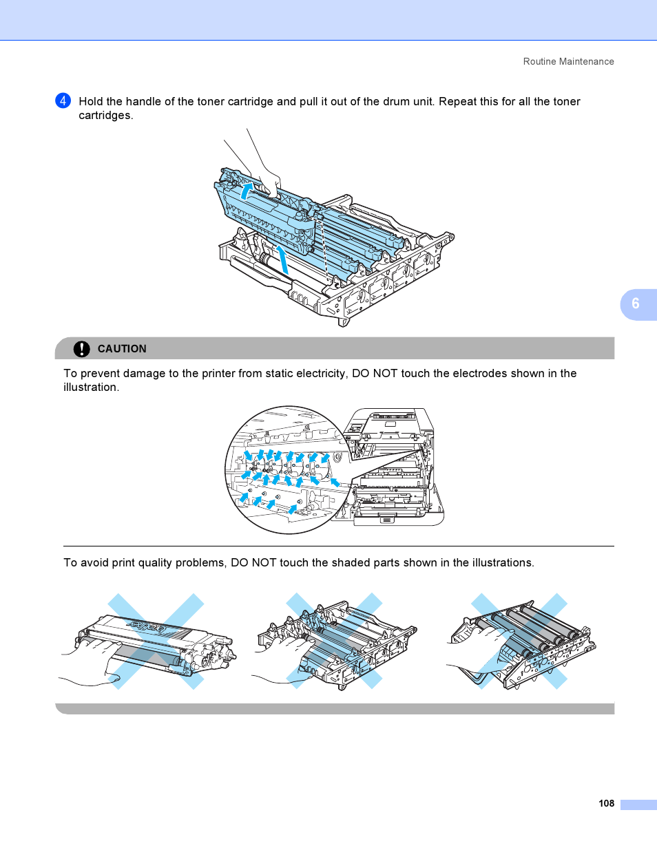 Caution, Routine maintenance 108 | Brother HL-4040CDN User Manual | Page 117 / 211