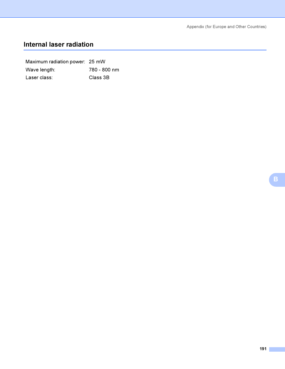 Internal laser radiation, Binternal laser radiation | Brother HL-4040CDN User Manual | Page 200 / 211