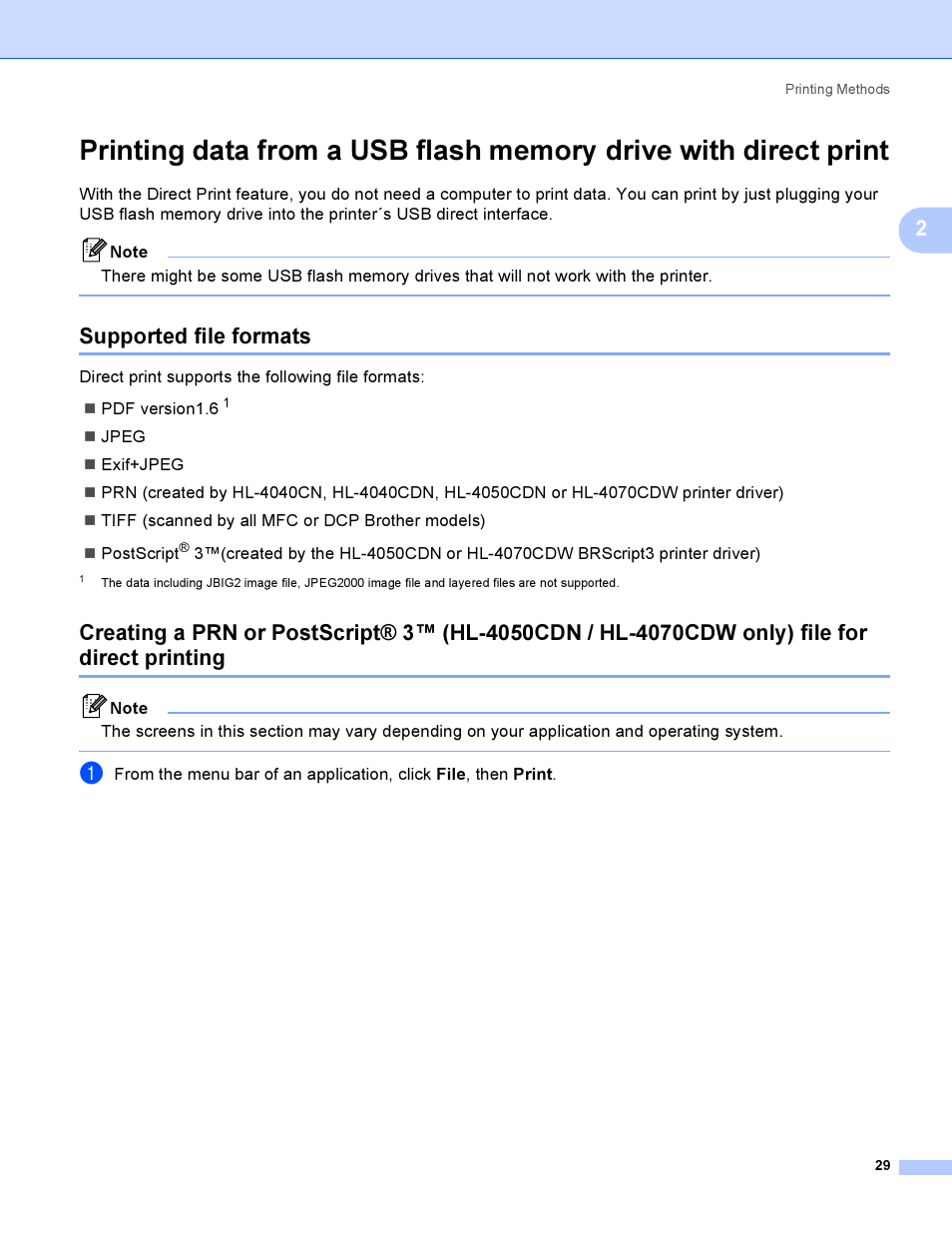 Supported file formats | Brother HL-4040CDN User Manual | Page 38 / 211